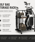 Mobile Golf Storage Organizer For Garage With Locking Casters Heavy Duty Golf Bag Rack To Move Your Gear Easily, holds 2 bags