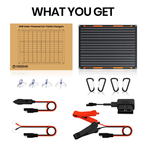 20W 12V Solar Panel Charger Kit With Built In Charge Controller For Car Truck Tractor And Boat Includes accessories