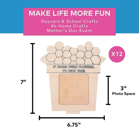 Paintable Wooden Picture Frame Kit for Kids Bulk 12 Pack with Easel Backs, floral design, 7x6.75 inches, 3 inch photo space
