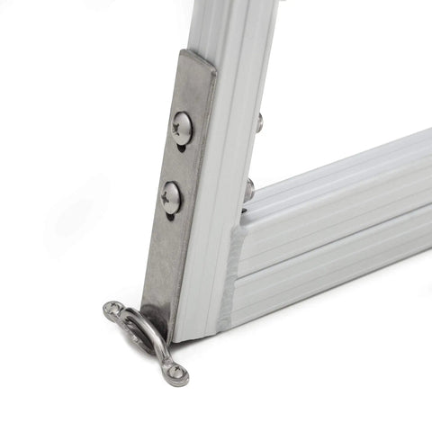 3 Step Marine Boarding Ladder With No Fuss Removable Aluminum Build And Quick Release Mounting For Easy Snap On Snap Off Access On Boat Or Dock Built Tough For Saltwater And Wet Environments, aluminum mount close-up
