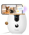 Mini 360 Degree Pet Camera With 2K QHD Live Video Feed, treat toss, two-way audio, showing video of dog and cat on screen