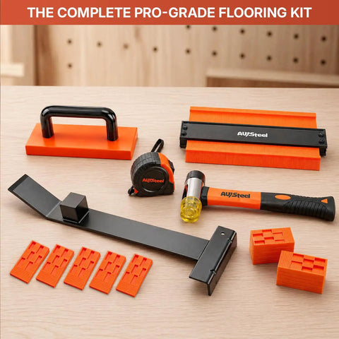 All-In-One 45-Piece Laminate Flooring Tools Kit with Pro Grade Pull Bar, Tapping Block, 33mm Double-Faced Mallet, Contour Gauge