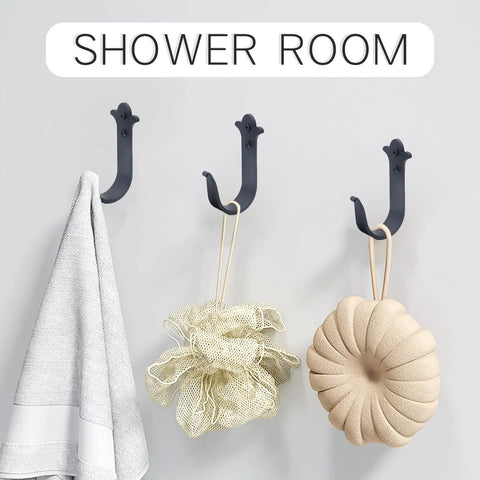Heavy Duty Rustic Metal Wall Hooks 3 Pack Black Finish 4 Inch Size Mountable Coat Hangers For Towels Keys Coats Scarves Bags Purses Backpacks Wall Mounted Hangers For Home Decor in shower room