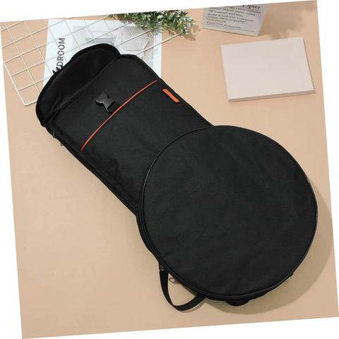 12 Inch Practice Snare Drum Bag Built Like A Tank With No Sweat Waterproof Oxford Cloth Easy Carry Adjustable Strap showing black exterior and padded section.