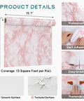 Pink Marble Contact Paper Peel And Stick Self Adhesive Wallpaper Removable Waterproof Wall Covering For Tables Countertops Cabinets And Drawers 15.74 By 118.11 Inches Realistic Glossy Marble Vibe product details
