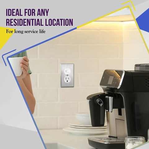 Toggle Switch And Tamper Resistant Outlet Combo For DIY Friendly Home Use UL Listed Built With Impact Resistant Polycarbonate Thermoplastic Shallow Body Fits Standard Junction Boxes Push In And Side Wiring For 12 To 14 AWG Copper Ground Terminal in kitchen wall