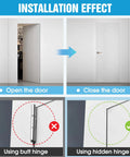 Installation effects of Invisible Cabinet Hinges 180 Degree Concealed Cross Hinges in Black Zinc Alloy 4 Pack for frameless doors.