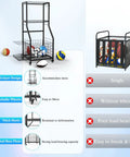 Mobile Garage Sports Gear Organizer With Wheels Three Tier Ball Rack For Basketballs Footballs And Mats Heavy Duty