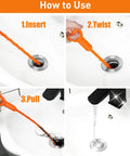 Steps to use 25 Inch Drain Snake Six Pack Hair Clog Remover Tools for Shower Kitchen Sink Bath Tub Plastic Auger Cleaners.