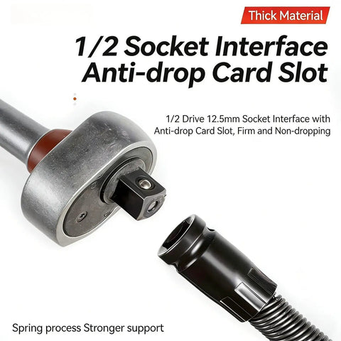 Heavy Duty 1/2 Inch Flexible Shaft Extension Extender Kit With Portable Torque Socket Ratchet Spanner For Electric Wrench Automotive Repair Projects. Includes 250mm And 350mm Connecting Rod Lengths For Tight Spaces. Smooth 72 Tooth 5 Degree Swing Arc with anti-drop card slot.