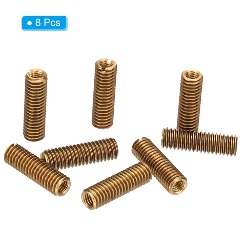 Eight brass threaded repair inserts, M6xM4x20mm, slotted sleeve design