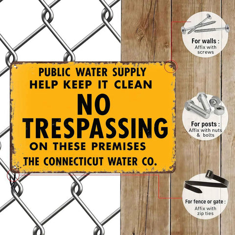 No Trespassing Public Water Supply Vintage Metal Wall Art Sign Weatherproof Aluminum For Outdoor Use Rust Resistant Patio Fence Porch Garden Decor For Outdoor Living Spaces, 8 x 12 in