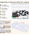 Top Tier Curtain Track Repair Kit Featuring Sixty Super Slick Dual Wheel Rollers And Rust Resistant S Hooks in clear storage case