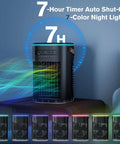 7-hour timer and 7-color night lights feature on 5 In 1 Portable Air Conditioner And Evaporative Cooler With 3 Speeds, 2 Ice Packs