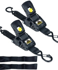 Heavy Duty Retractable Ratchet Straps Two Pack Tough As Nails Design with auto lock operation and coated hooks.