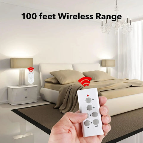 Wireless Remote Outlet Kit For Lights Fans Christmas Lights And Small Appliances, 100ft Range, 10A 1200W, in a bedroom