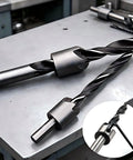 Seven Piece Heavy Duty Countersink Drill Bit Set Rock Solid High Speed Steel on workbench, showing drill bits and L wrench.