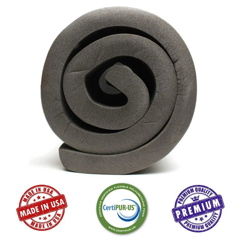 Rock Solid High Density Upholstery Foam Sheet 2 Inch Thick 24 Inch Wide 72 Inch Long 1.8 Lb Density rolled for seating and furniture restoration.