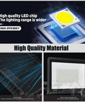 Image showing high-quality LED chip and housing design on 2 Pack 250W LED Flood Lights Outdoor With US Plug, 25500 Lumens, 6000K Daylight White, IP67.