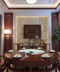Dining room with Tempered Glass Lazy Susan Rotating Turntable For Dining Table Big 31.5 Inch Round Party Ready Serving Tray.