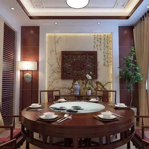Dining room with Tempered Glass Lazy Susan Rotating Turntable For Dining Table Big 31.5 Inch Round Party Ready Serving Tray.