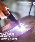 Hands operating TLg Torch Kit For 100A To 160A Welders with Multiple Attachments and ceramic nozzle welding metal sheet