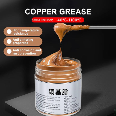 Copper Thread Grease Anti Seize Lubricant For Brake Systems And Metal Fasteners High Temp Top Notch Formula With Brush Prevent Seizing Stuck Bolts And Threads 100g jar with brush.