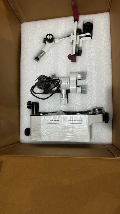 5 Step Dental Microscope Kit With Full Accessories and HD LCD Display Mobile Stand With Smooth Castors Articulating Arm Pro Grade Magnification for Precise Dental Exams and Procedures in foam box