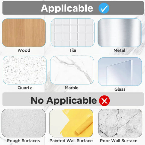 Applicable surface types for 14 Pack Clear Shower Caddy Adhesive Hooks Kit With Waterproof Strips include wood, tile, and metal.