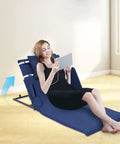 Heavy Duty Electric Lifting Bed Backrest With Remote Control Adjusts From Flat To 80 Degrees For Reading Or Lounge Time in blue fabric.