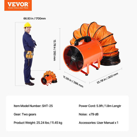 Beefy Portable Industrial Air Mover With Flexible Ducting And 10 Inch Blower For Extraction And Ventilation 1948 CFM High