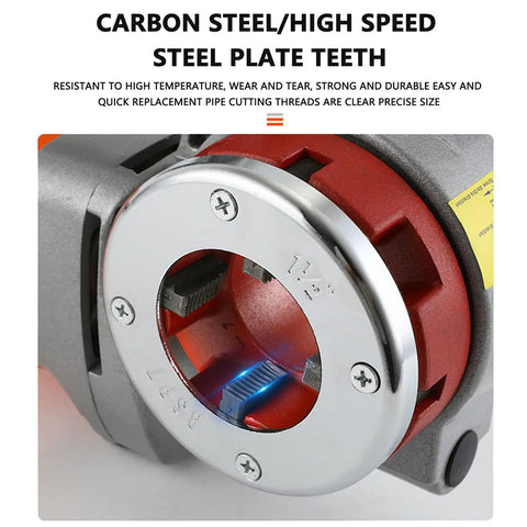 Electric Pipe Threader Machine With 2300 Watt Motor And Four Carbon Steel Dies showing high-speed steel plate teeth detail.