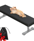Weight Bench Cover For Tonal Accessories Scratch Resistant Waterproof Protector Keeps Your Home Gym Bench Safe From Scratches And Pets Easy To Clean Fits 44 Inches By 12.5 Inches Benches, shown with a cat on the cover and a storage bag.