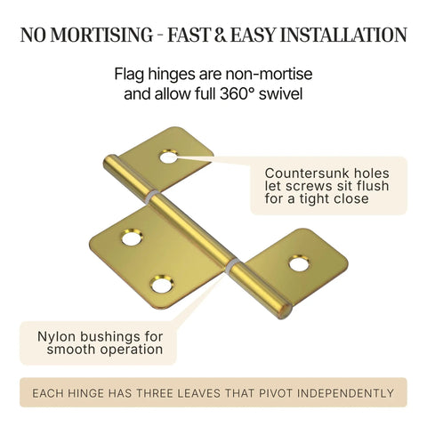 Real Deal Three Leaf Brass Flat Strap Hinges Non Mortise Bi Fold Cabinet Door Hardware For Mobile Homes Campers Trailers Pack Of Two Built Tough With Silent Sliding Pins