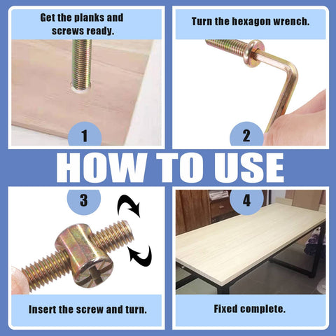 Steps for using 128Pcs M6 Wood Hardware Kit For Baby Cribs And Furniture with hex socket bolts and Allen wrench.