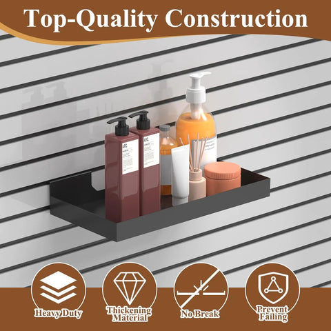 Heavy Duty Slatwall Shelves And Baskets Set 13 By 6 Inch Metal Wall Display Racks For Storage And Organization Rust Resistant Black Finish Perfect For Retail Shops Garage And Home Use mounted with toiletries on slatwall