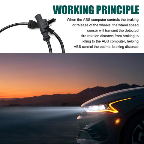 Wheel speed sensor for ABS, rear-left, black with wiring harness.