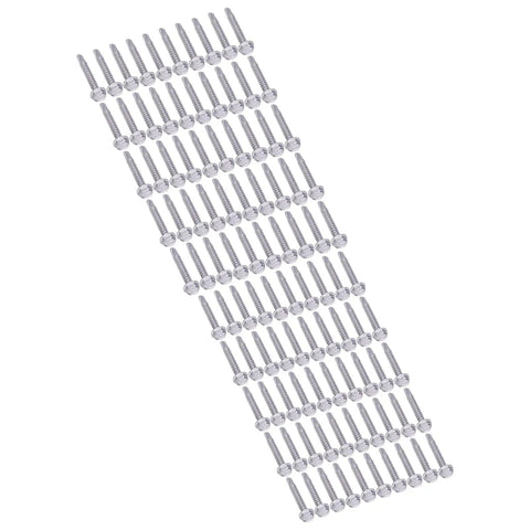 All Purpose Stainless Steel Self Tapping Screws Kit Hex Self Drilling Screws 100 Pc Set arranged diagonally