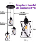 Dope Three Light Industrial Pendant Light With Black Metal Cage And Glass Shades sizing dimensions diagram