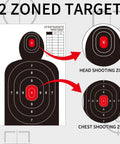 10 Pack 23x35 Inch Silhouette Paper Targets For Shooting Great For Handguns Rifles Airguns BB Guns Indoor And Outdoor Range Day Sesh With Dual Zone Head And Body Targets For All Calibers image featuring two shooting zones and measurements