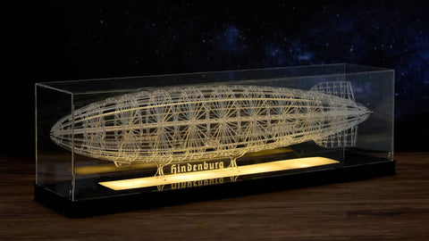 Dope 3D Zeppelin Puzzle Kit With Acrylic Display Light Box For Adults, Hindenburg 1:453 Scale glowing in display case