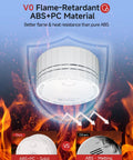 Smart Carbon Monoxide Detector With No Hassle Real Time App Alerts And 2.4 GHz Wi Fi For Home Travel And RV Portable Battery Powered CO Alarm UL 2034 5th Edition ETL Listed FCC Certified 85 dB Test Button shown with flame-retardant ABS+PC material.