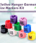 820 Piece Hanger Size Markers Set With Storage Box, 9 Common Sizes From XXS To 4XL, color-coded markers displayed on a surface.