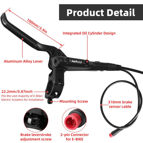 Electric Bike Hydraulic Disc Brake Set 2 Piston 2 Pin Power Off Pre Bled With Mineral Oil aluminum lever and sensor cable