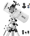 Dope 203mm Aperture Reflector Telescope for Adults, 800mm focal length with EQ4 mount, 5 color filters, 3x Barlow lens; side view