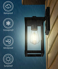 Two Pack Outdoor Wall Lanterns Black Sconce Lights With Clear Glass Shade Waterproof Wall Mount E26 Socket Modern Anti Rust
