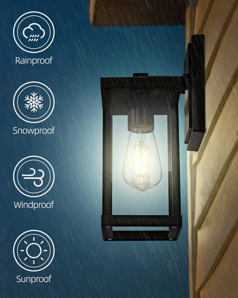 Two Pack Outdoor Wall Lanterns Black Sconce Lights With Clear Glass Shade Waterproof Wall Mount E26 Socket Modern Anti Rust