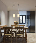 Dining area with 2 Pack Mini Pendant Lights For Kitchen Island Adjustable Height Indoor Modern Pendant Lighting Brushed Nickel
