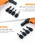 Heavy Duty Pneumatic Rivet Nut Tool Trade Grade Air Riveter Setting Kit with four interchangeable nose pieces for M3 to M12 threads