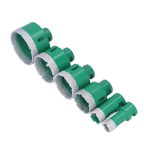 Premium 6-Piece Diamond Hole Saw Drill Bit Kit With M14 Thread For Glass Tile Marble Granite And Ceramic Dry Drilling Cutting Tools 20Mm To 68Mm Size Range, six green diamond hole saw bits